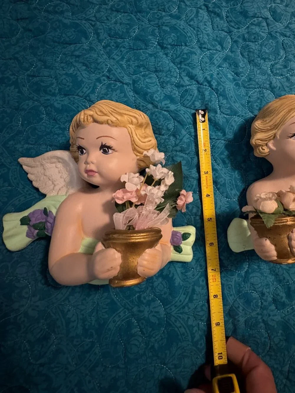Vintage Pair of Bisque Cherub Angels Ceramic Figurine Wall Decor